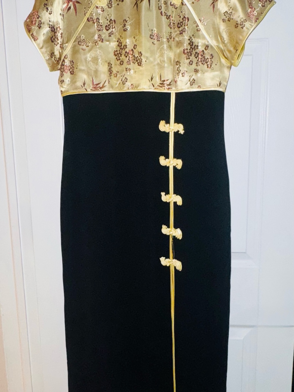 Vintage Silk Top Cheongsam Qipao Mandarin Collar Midi Dress
